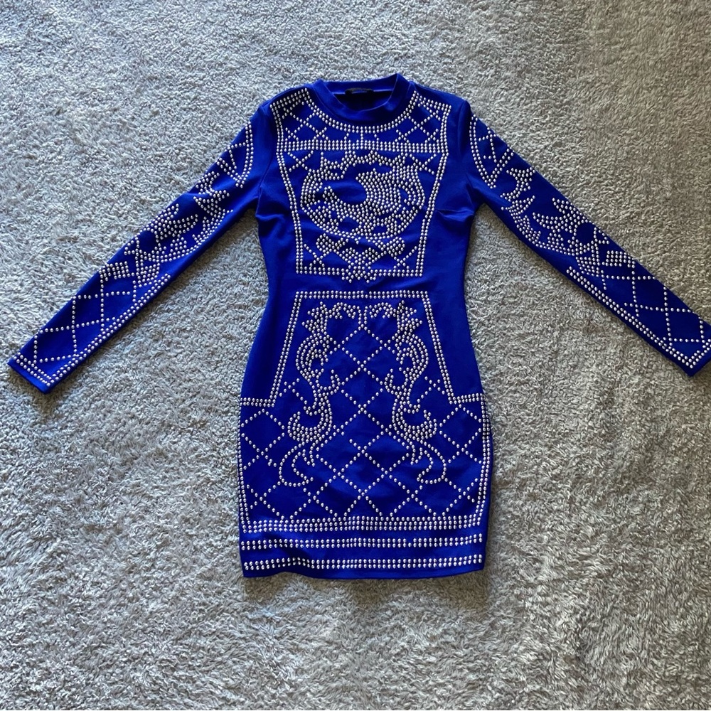 Fashion Nova Royal Blue Embellished Dress
